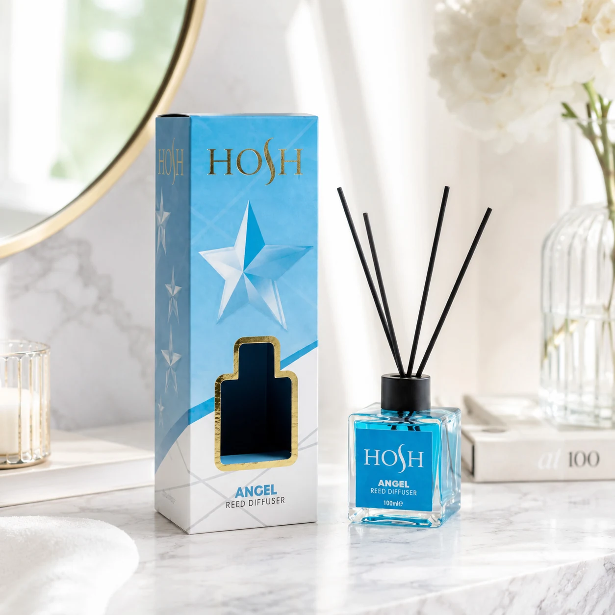 Reed diffuser box and bottle label design